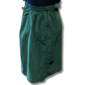 SASSON Vintage dark green corduroy a-line skirt ~ c. 1980s XS SMALL midi skirt